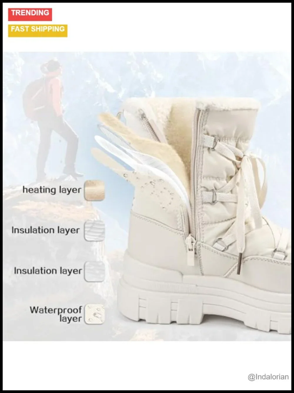 Waterproof Platform Winter Snow Boots with Side Zipper Mid-Calf
